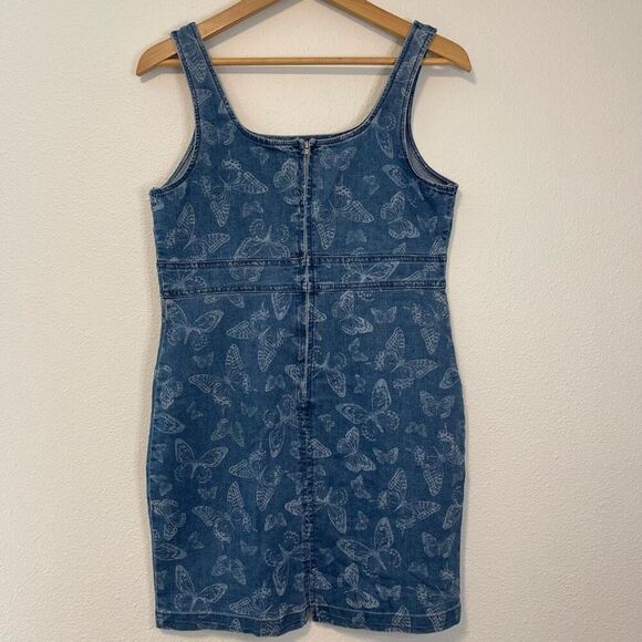 90s Y2K Butterly Denim Mini Dress Size Large - Picture 4 of 7